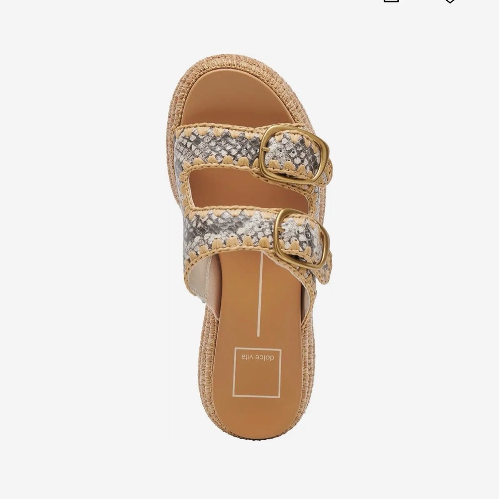 Dolce Vita Tan and Gray Snake-Print Platform Slide Sandals (box) NEW